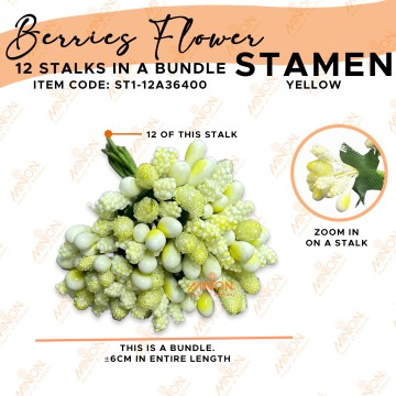 Stamen Pistils Berries 12 Stalks in a Bundle Pale Yellow
