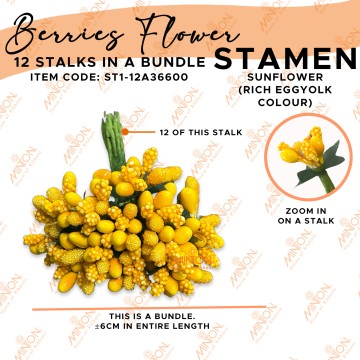 Stamen Pistils Berries 12 Stalks in a Bundle Sunflower Yellow