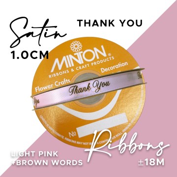 10mmx20yds Thank You Ribbon Pink/Brown