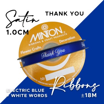 10mmx20yds Thank You Ribbon Electric Blue/White