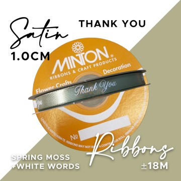10mmx20yds Thank You Ribbon Spring Moss/White