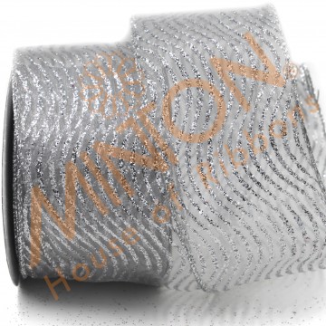 63mmx10yds Wavelength Wired Ribbon Silver