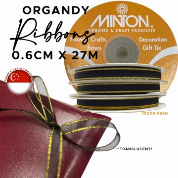 6mmx30yds Organza with Metallic Gold Edges Black