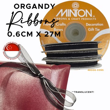 6mmx30yds Organza with Metallic Silver Edges Black