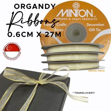 6mmx30yds Organza with Metallic Gold Edges Ivory