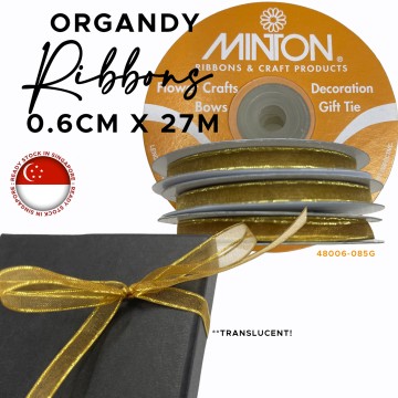 6mmx30yds Organza with Metallic Gold Edges Gold
