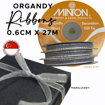 6mmx30yds Organza with Metallic Silver Edges Greyish Silver