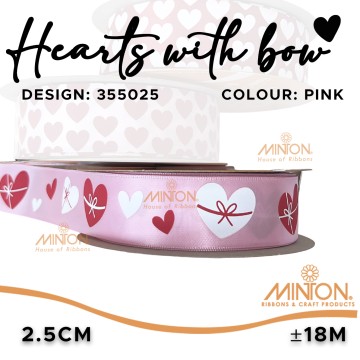 25mmx20yds Satin Hearts with Bows