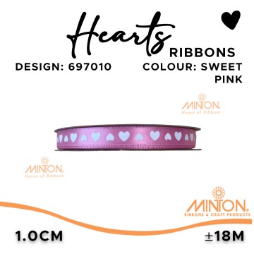 10mmx20yds Satin with Heart Prints - SweetPink