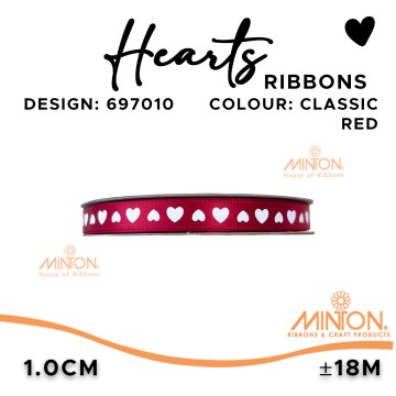 10mmx20yds Satin with Heart Prints - Red/White
